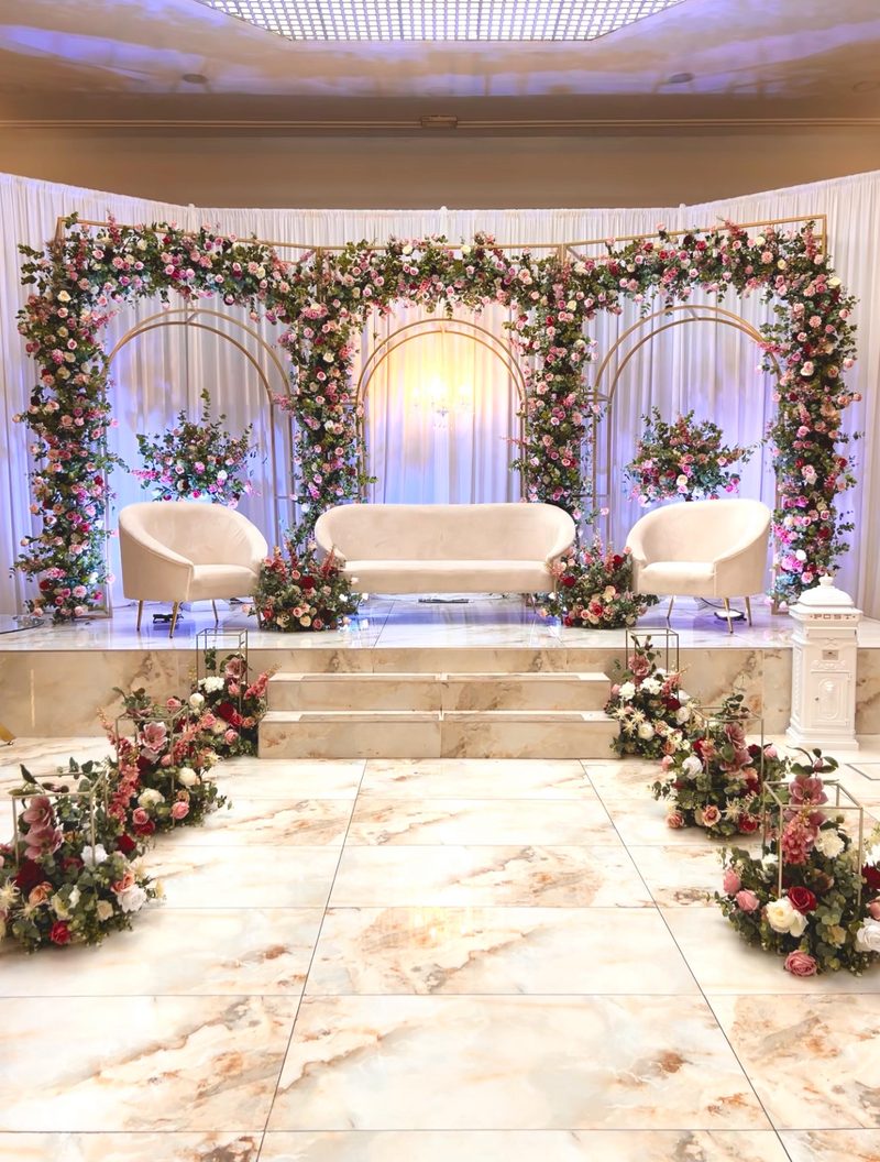 White floral backdrops setting